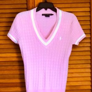 Ralph Lauren Sport Cable Knit V Neck Sweater Sz L